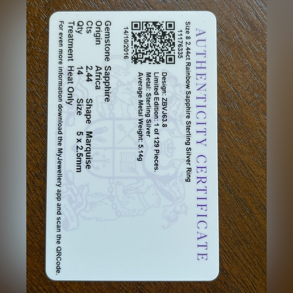 NWT RAINBOW SAPPHIRE RING. .925 STERLING SILVER. Size 8. W/Cert Authenticity! - Picture 2 of 6